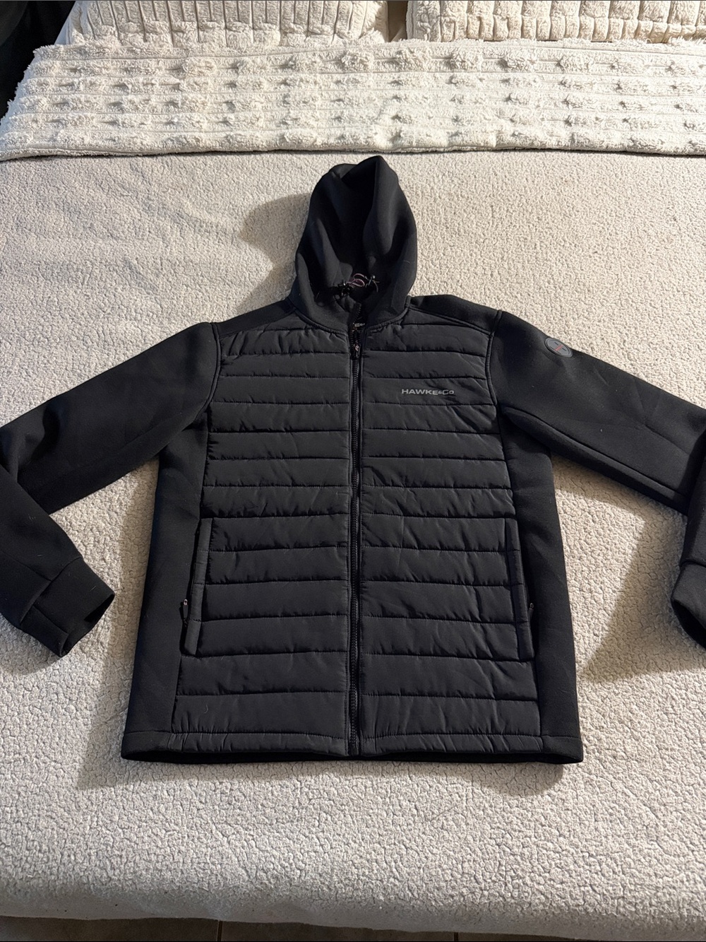 Hawke & Co Men’s Black Quilted Puffer Hoodie Jacket Medium